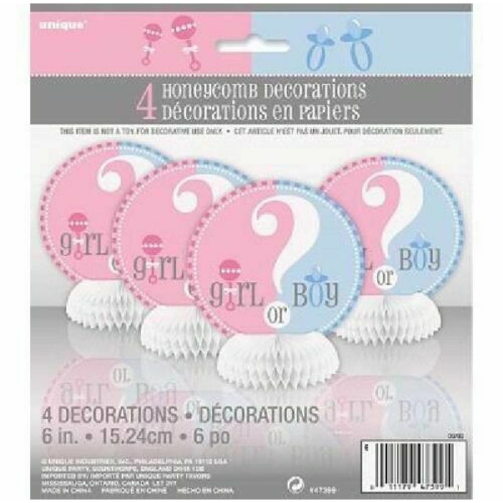 4 Honeycomb Decorations 6" Girl or Boy? Gender Reveal Party Baby Shower PARTY